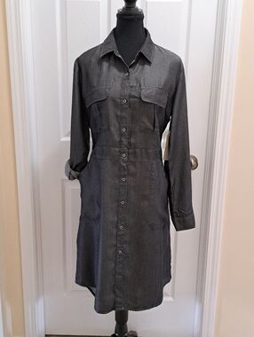 Standard Grace Classic Button Front Long Sleeve Shirt Dress Grey Size Medium NWT